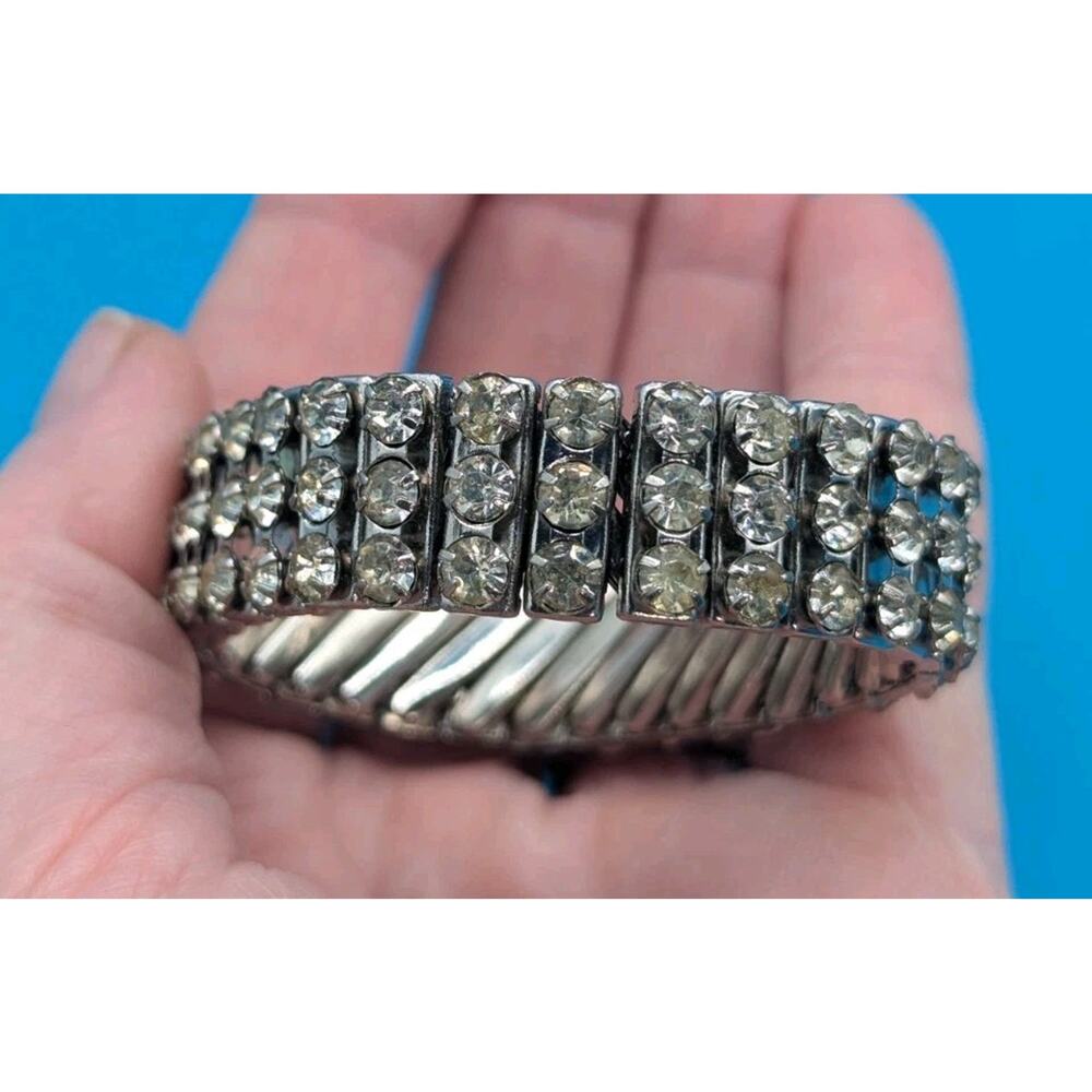 Vintage Hong Kong Rhinestone Stretch Bracelet Made In British
